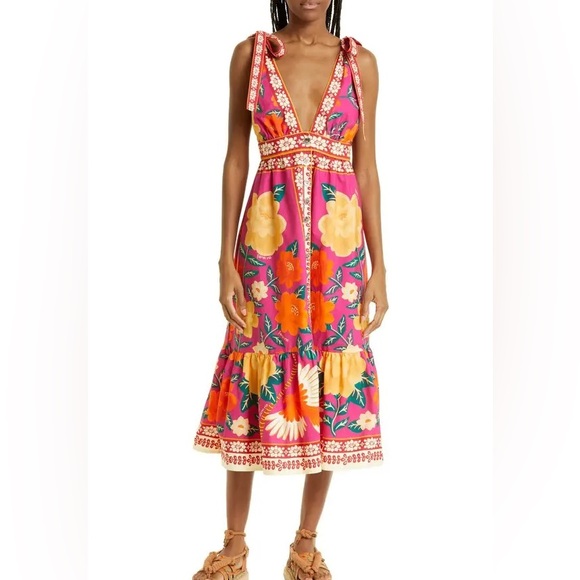NWT Farm Rio Flower Tapestry Tie Shoulder Midi Dress | XL - Picture 2 of 8